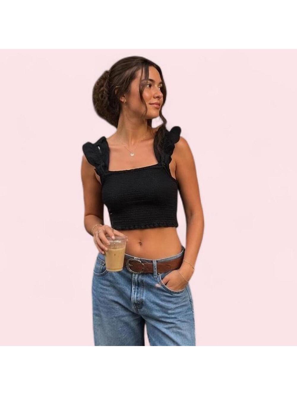 NWT western, y2k, boho, Z Supply Hera Black Ruffle Top š¤